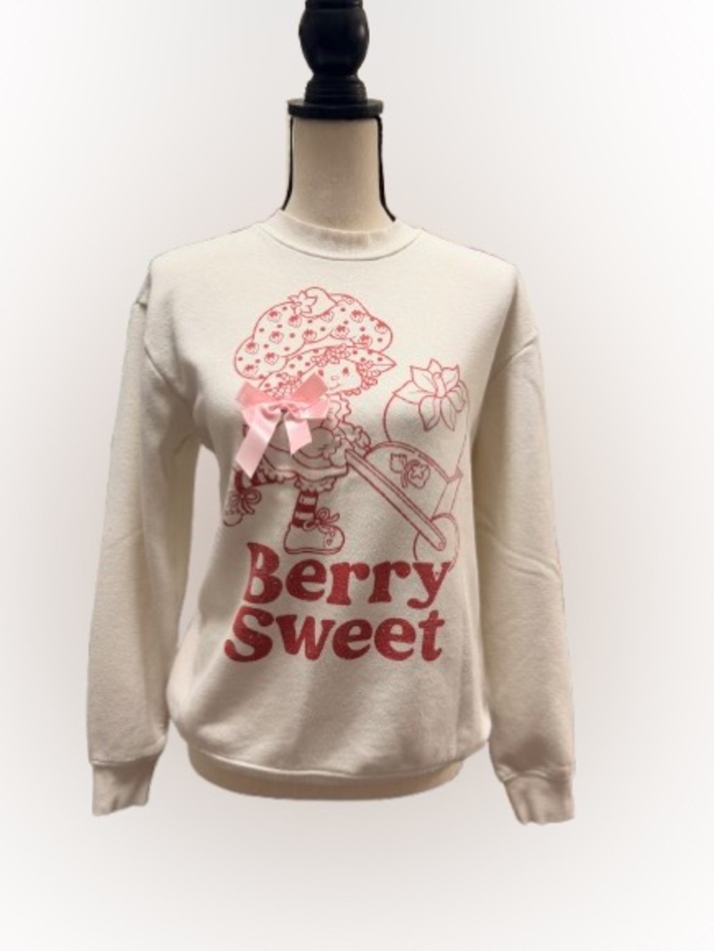 Strawberry Shortcake Berry Sweet Graphic Sweatshirt Bow Detail Cream Size S
